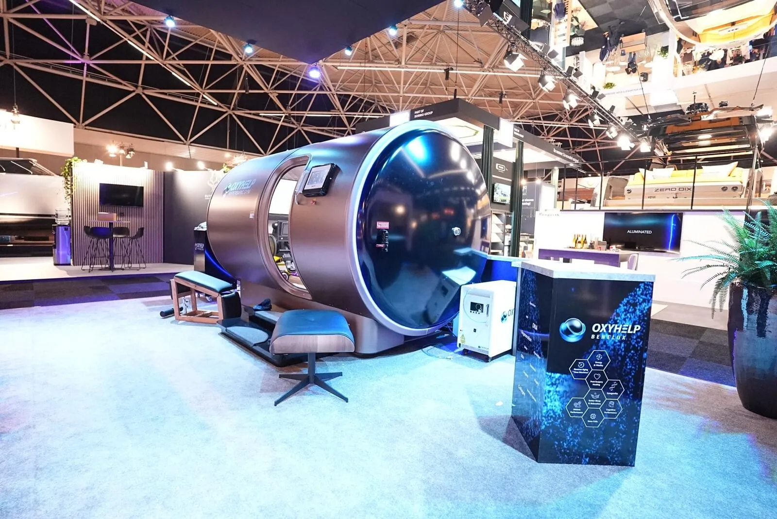 OXYLIFE C5 chamber on an exhibition stand